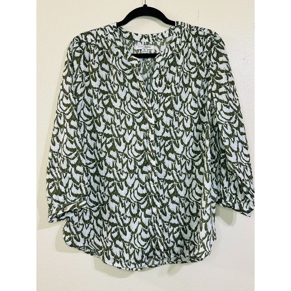 Jach's Girlfriend Women's V-Neck Career Blouse Green Size M 3/4 Sleeves